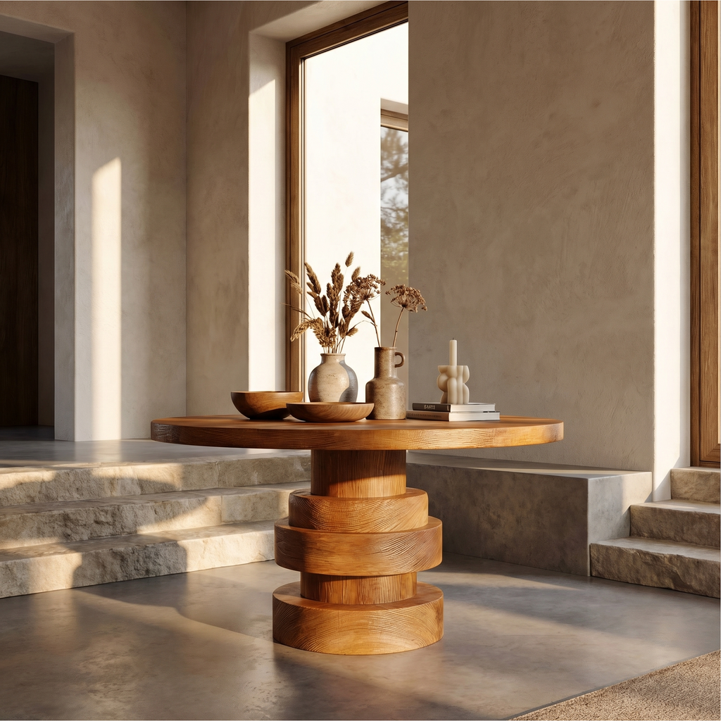 Modern Luxury Stacked Base Round Entryway Table For Entryway And Lobby FTHCH005