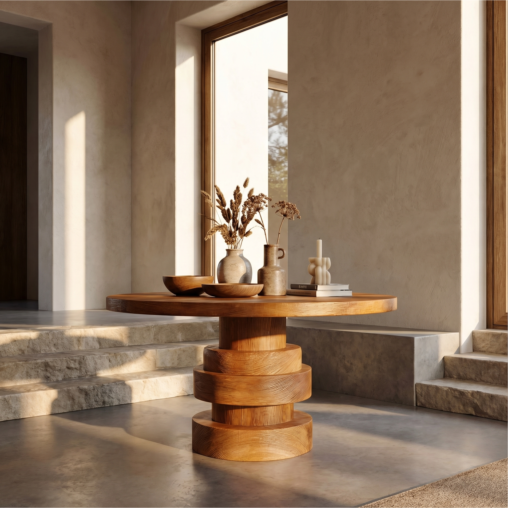 Modern Luxury Stacked Base Round Entryway Table For Entryway And Lobby FTHCH005
