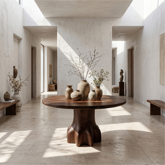 Rustic Foyer Table With Handcrafted Solid Wood Pedestal Base For Entryway And Hallway FTHCH024