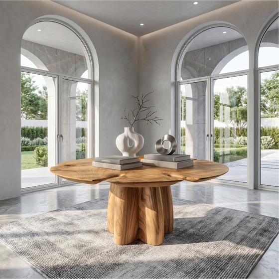Modern Foyer Table With Sculptural Solid Wood Pedestal Base For Entryway And Hallway FTHCH023