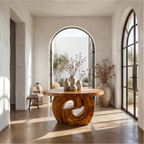 Rustic Foyer Table With Sculptural Ring Pedestal Base For Entryway And Hallway FTHCH022