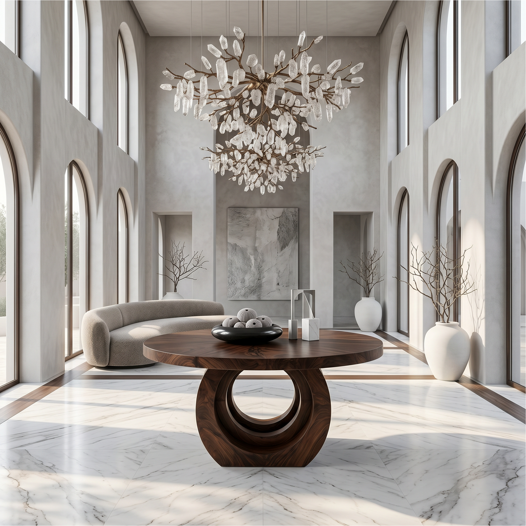Contemporary Round Foyer Table With Sculptural Open Ring Base For Entryway And Hallway FTHCH021