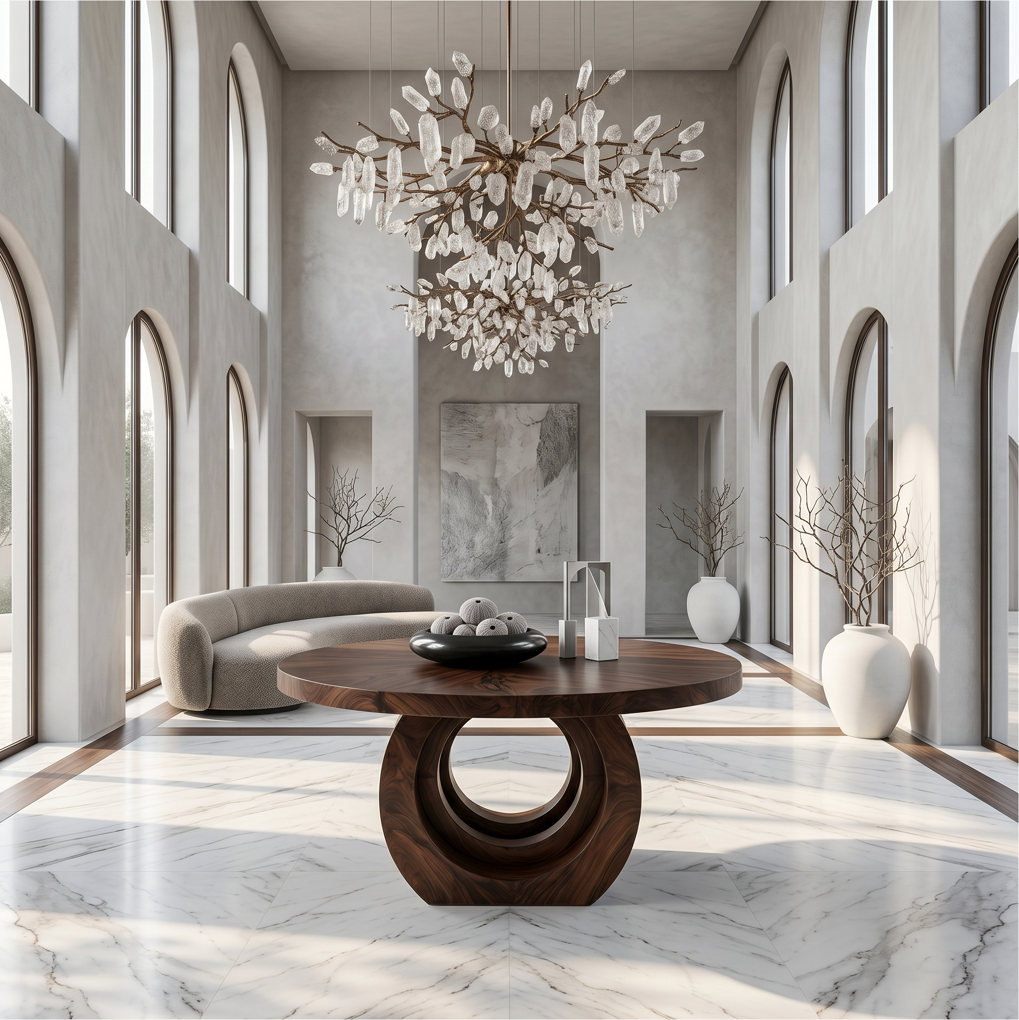 Contemporary Round Foyer Table With Sculptural Open Ring Base For Entryway And Hallway FTHCH021