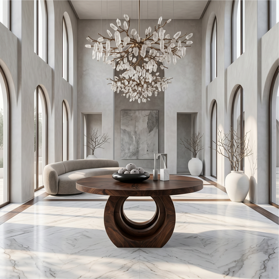 Contemporary Round Foyer Table With Sculptural Open Ring Base For Entryway And Hallway FTHCH021