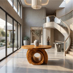 Modern Round Foyer Table With Sculptural Ring Pedestal Base For Entryway And Hallway FTHCH020