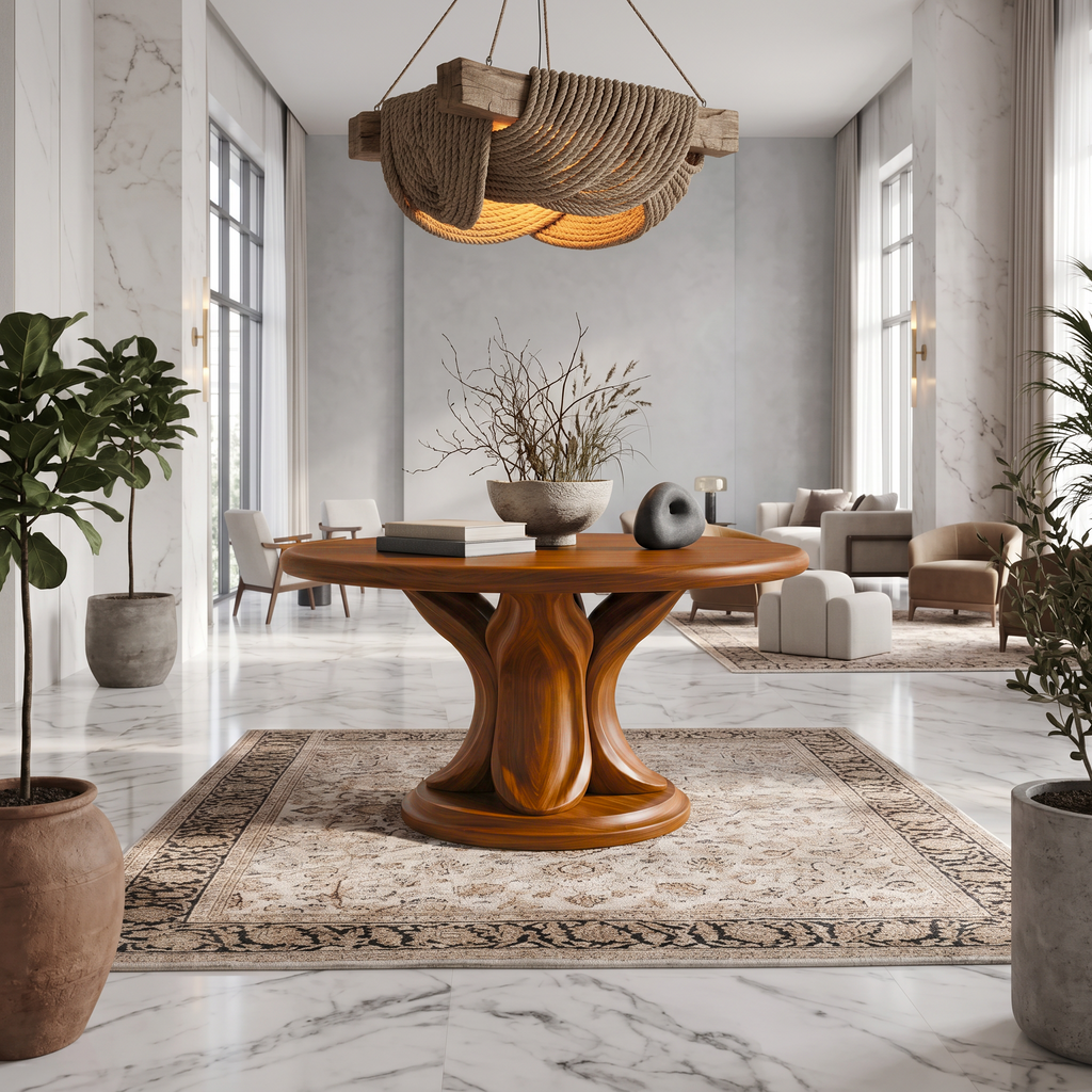 Modern Round Console Table With Twisted Architectural Form For Entryway And Living Room FTHCH013