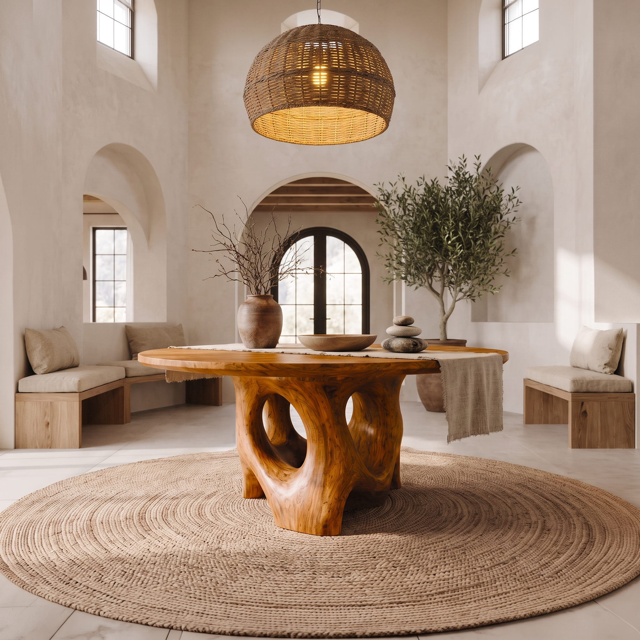 Natural Foyer Center Table With Organic Spiral Form For Entryway And Living Room FTHCH011