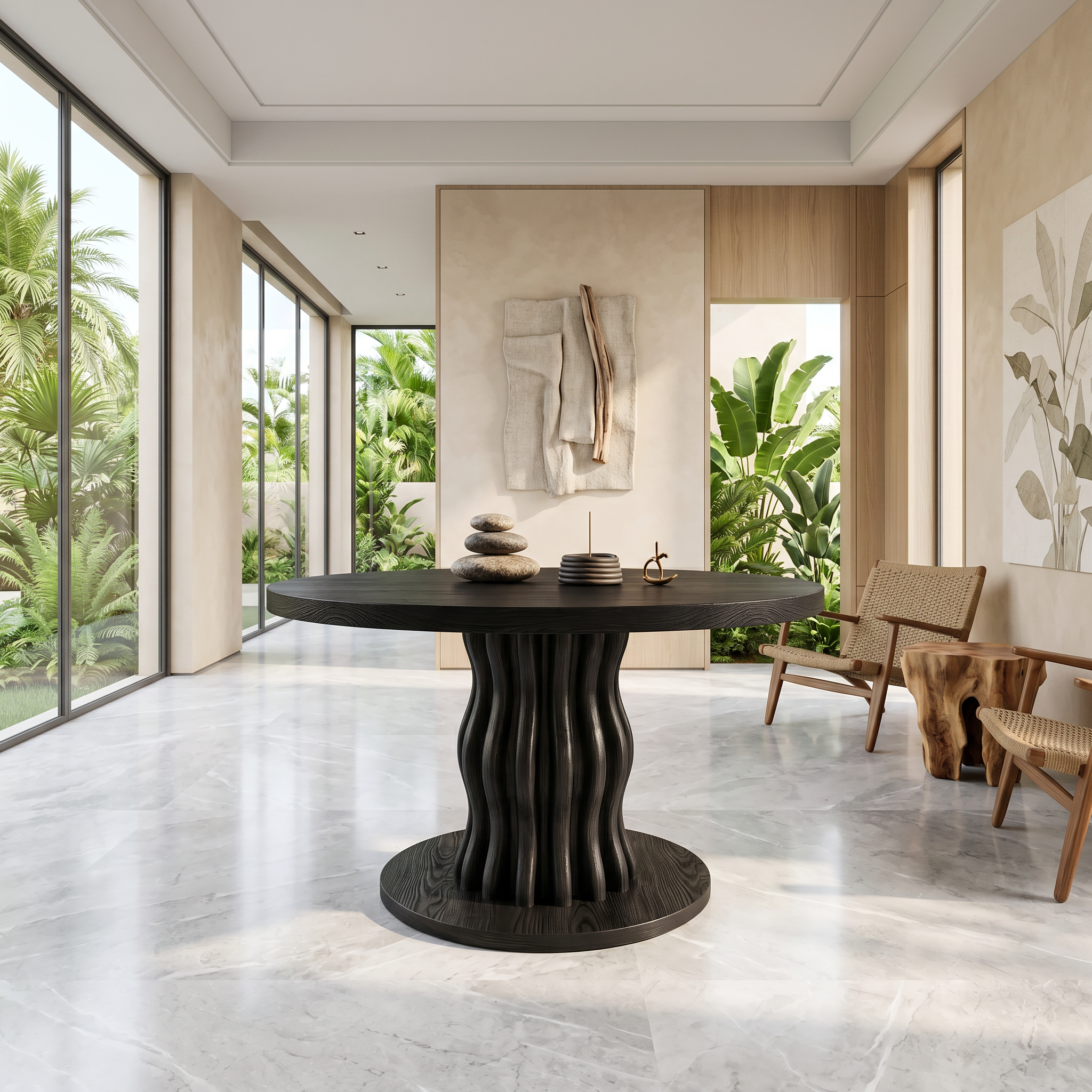 Contemporary Round Entryway Table With Wavy Vertical Form For Foyer And Living Room FTHCH009