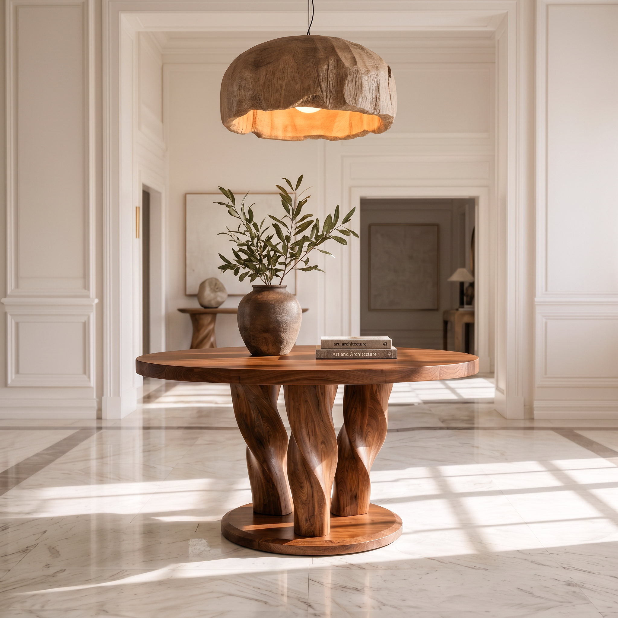 Rustic Round Entryway Table With Twisted Tree Inspired Design For Foyer And Entryway FTHCH008