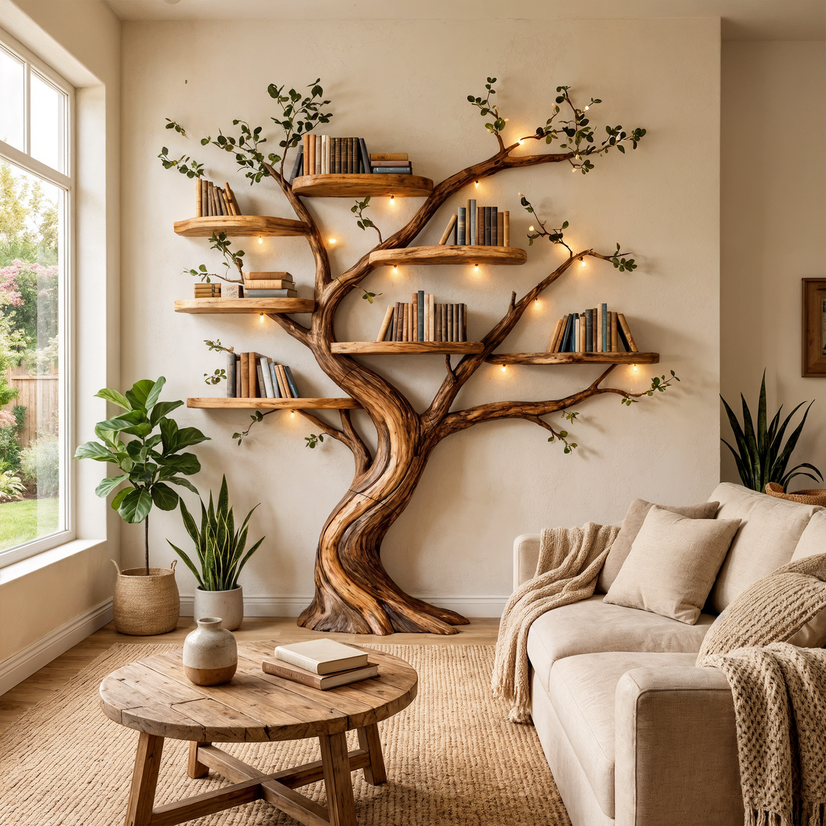 Organic Tree Bookshelf Living Room Interior Sculptural Wall Display