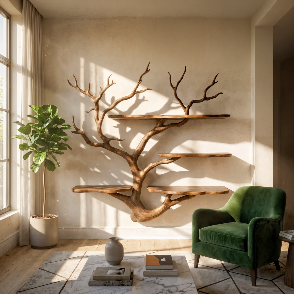 Sculptural Tree Wall Shelf Living Room And Studio
