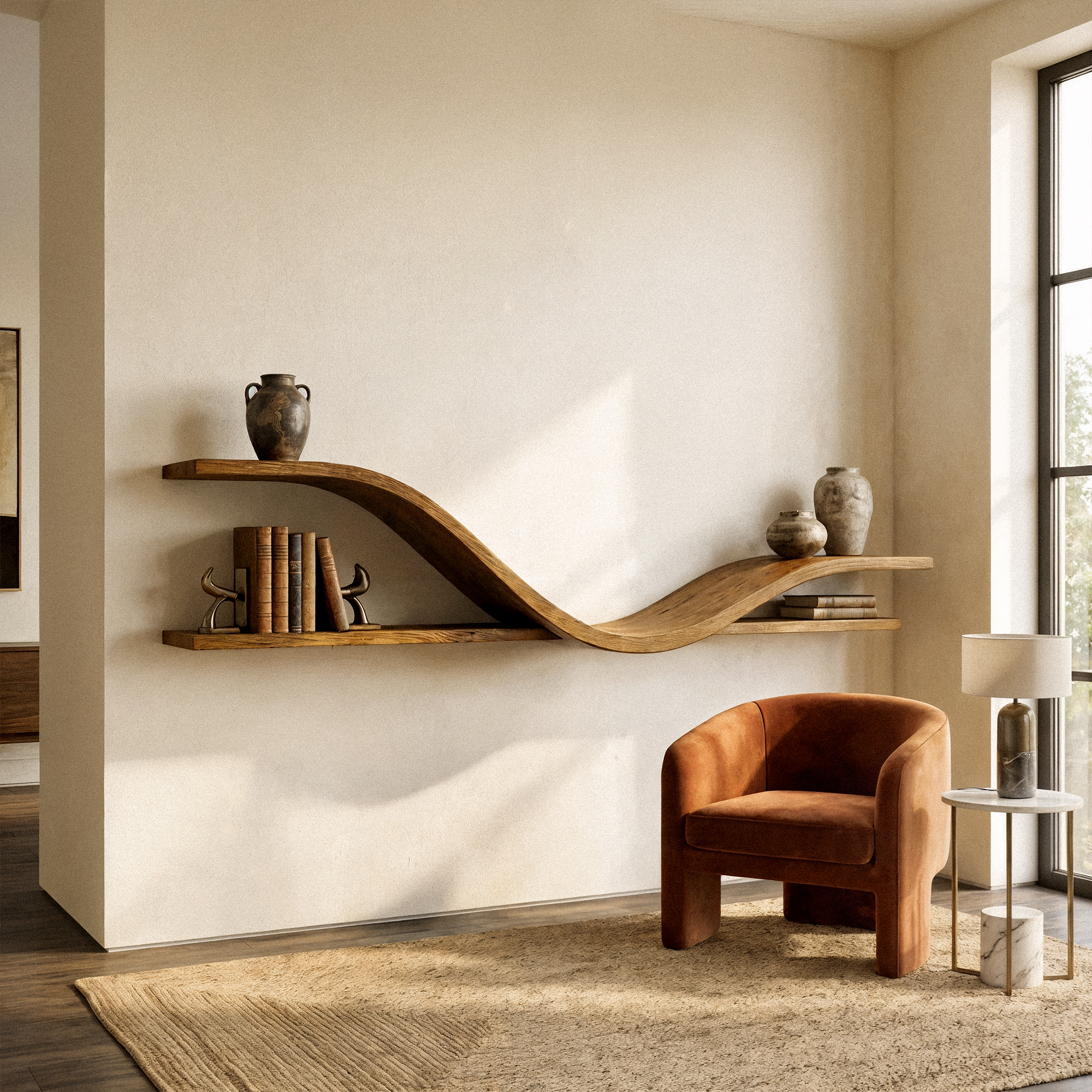 Organic Modern Curved Shelf Living Room Or Hallway WFSHCH022