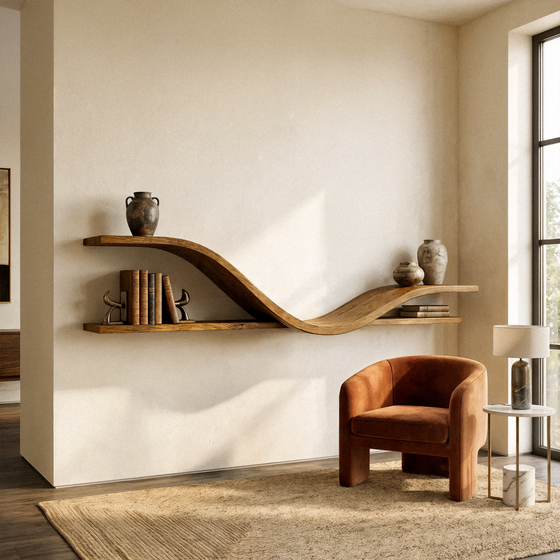 Organic Modern Curved Shelf Living Room Or Hallway WFSHCH022