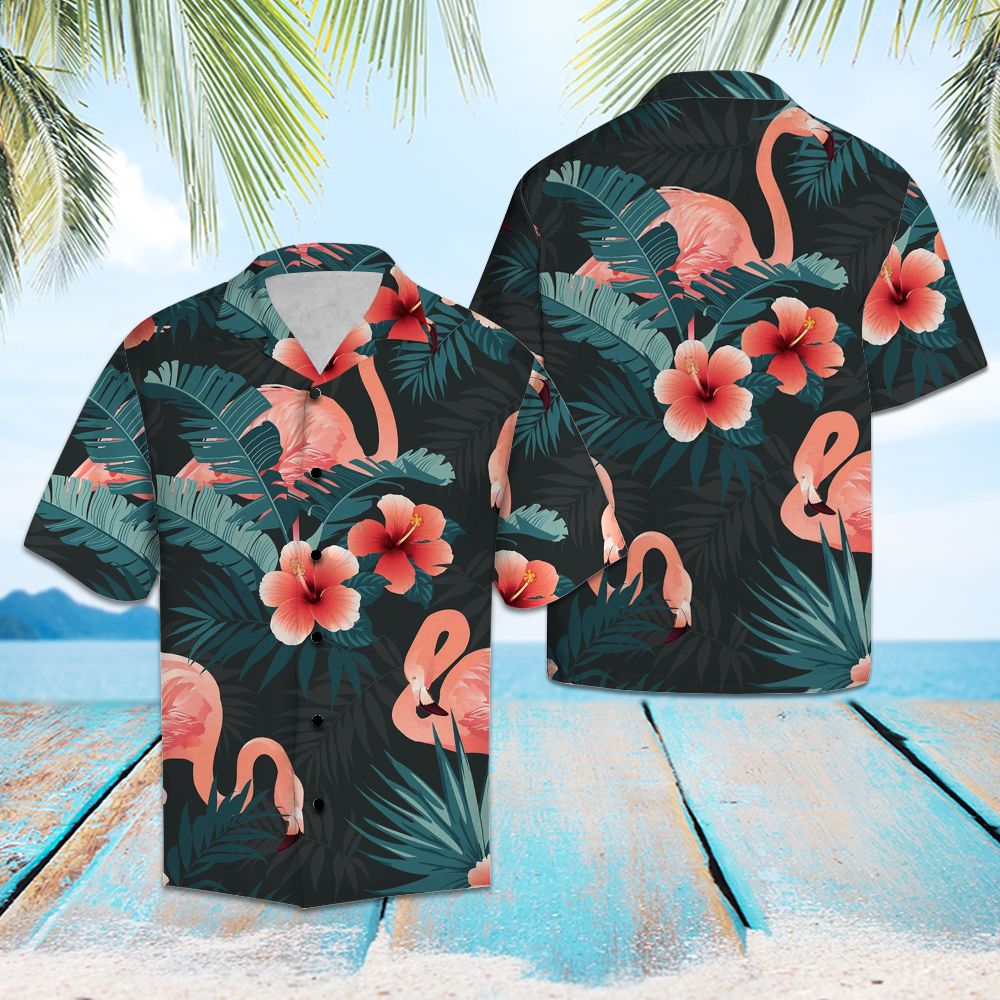 Flamingo Tropical Hawaiian Shirt, Classic Beach Aloha Shirts, Summer Short Sleeve Shirts