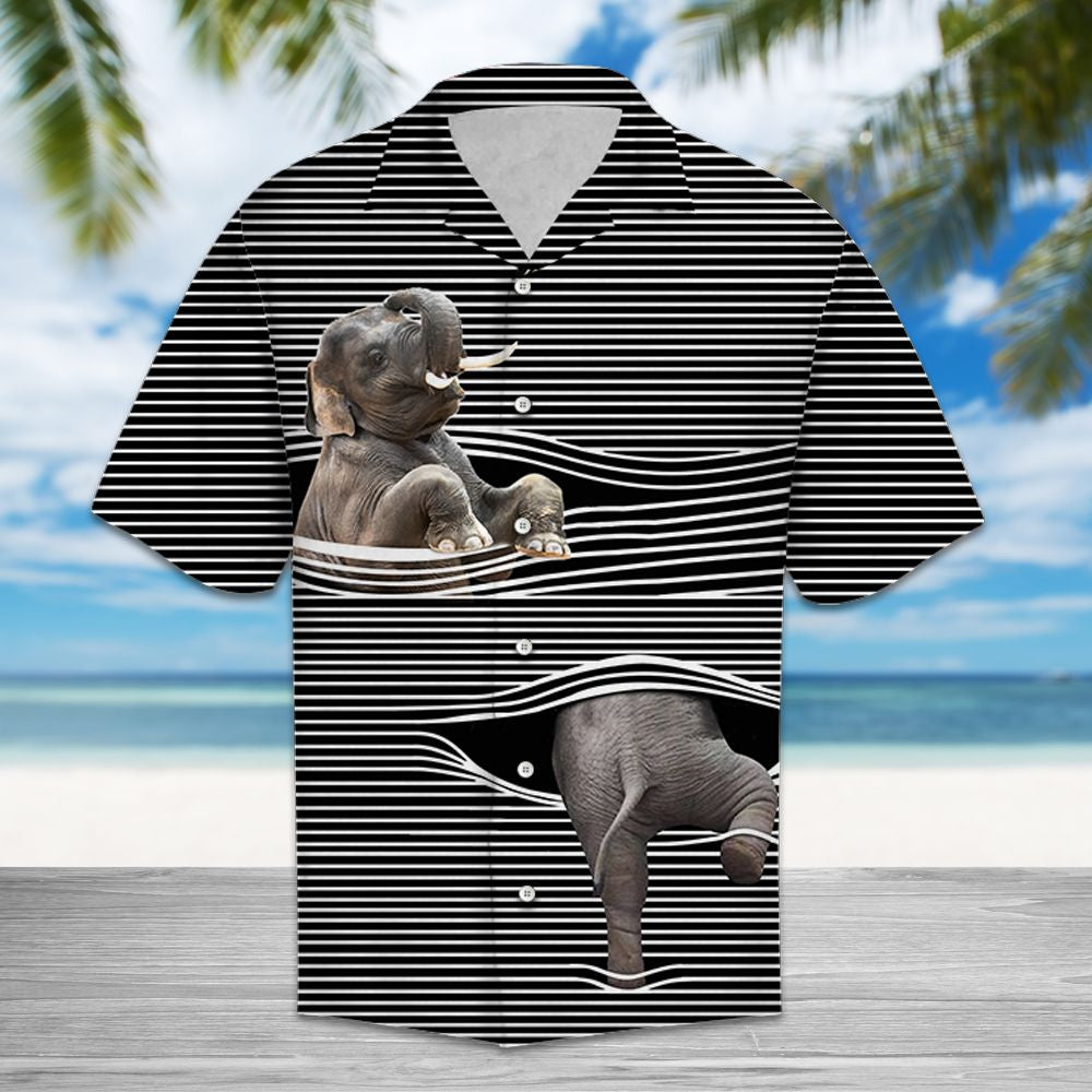 Elephant Line Hawaiian Shirt, Minimalist Aloha Shirts, Summer Short Sleeve Shirts