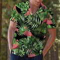 Flamingo Green Tropical Leaves Hawaiian Shirt, Tropical Aloha Shirts, Summer Short Sleeve Shirts