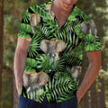 Elephant Green Tropical Leaves Hawaiian Shirt, Summer Short Sleeve Shirts, Palm Aloha Shirts