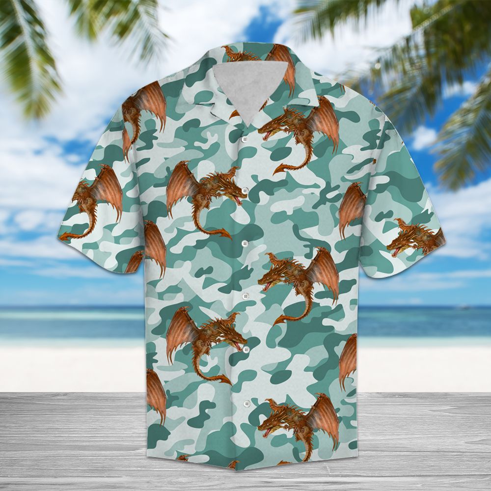 Dragon Camo Hawaiian Shirt, Camouflage Aloha Shirts, Summer Short Sleeve Shirts