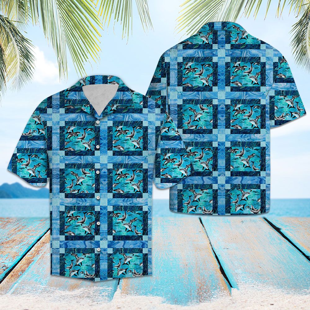 Dolphins Swimming Together Ocean Hawaiian Shirt, Summer Short Sleeve Shirts, Beach Aloha Shirts
