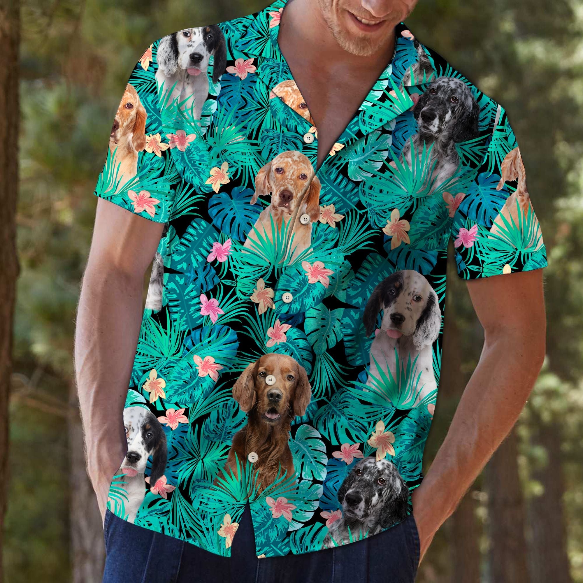 English Setter Tropical Hawaiian Shirt, Summer Short Sleeve Shirts, Dog Breed Aloha Shirts