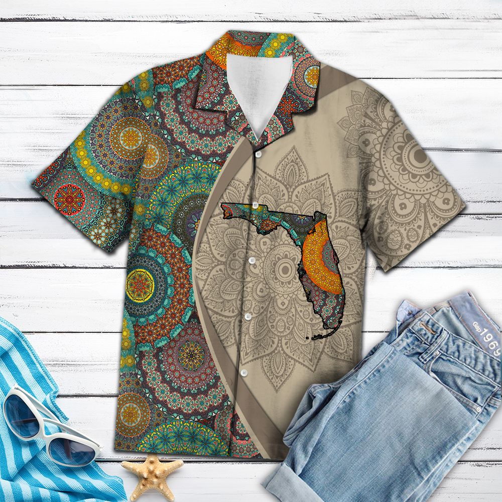 Florida Mandala Hawaiian Shirt, Summer Short Sleeve Shirts, Graphic Aloha Shirts