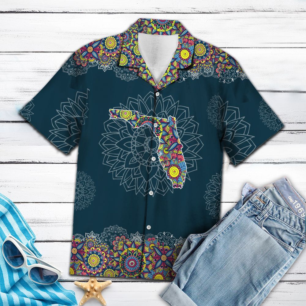 Florida Mandala Hawaiian Shirt, Summer Short Sleeve Shirts, Unique Aloha Shirts