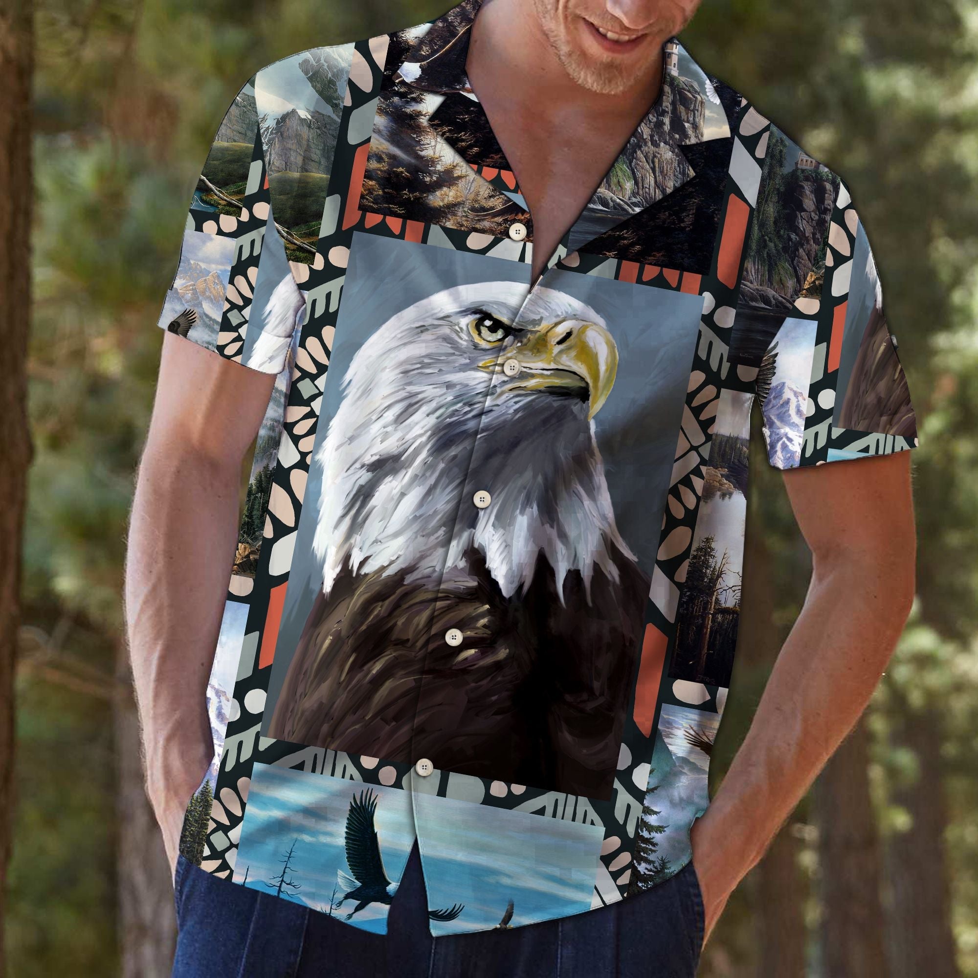 Eagle Mountain Hawaiian Shirt, Summer Short Sleeve Shirts, Nature Aloha Shirts