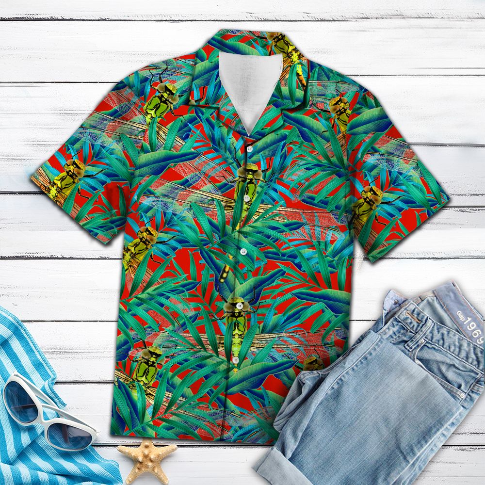 Dragonfly Floral Pattern Hawaiian Shirt, Floral Aloha Shirts, Summer Short Sleeve Shirts