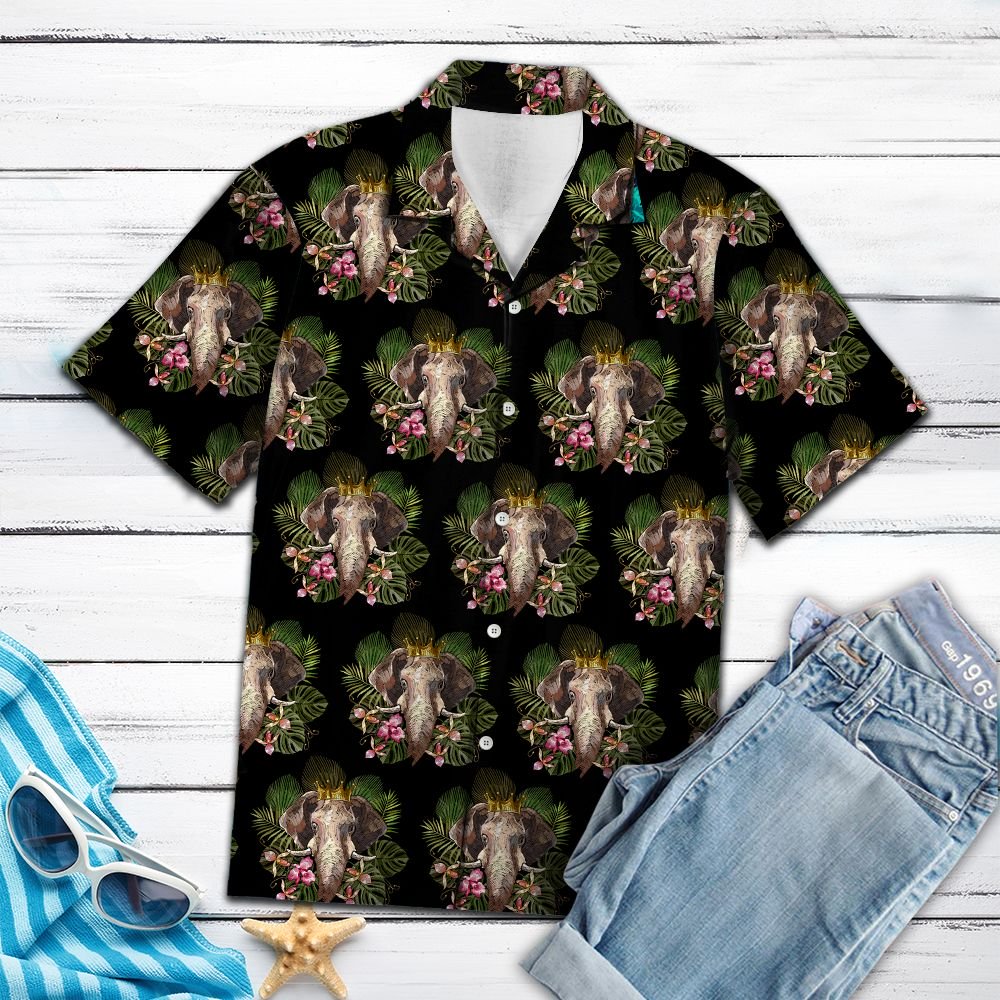 Elephant King Hawaiian Shirt, Summer Short Sleeve Shirts, Tropical Aloha Shirts