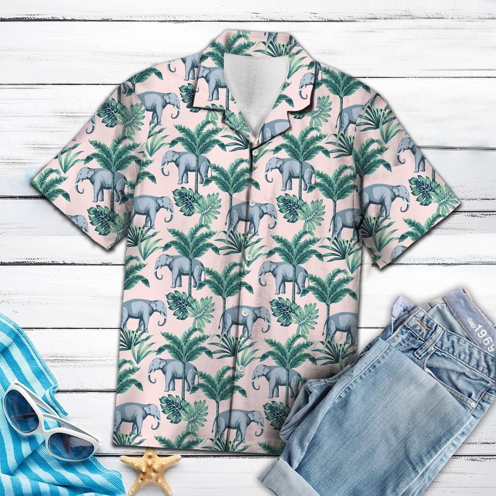 Elephant Coconut Palm Hawaiian Shirt, Summer Short Sleeve Shirts, Animal Aloha Shirts