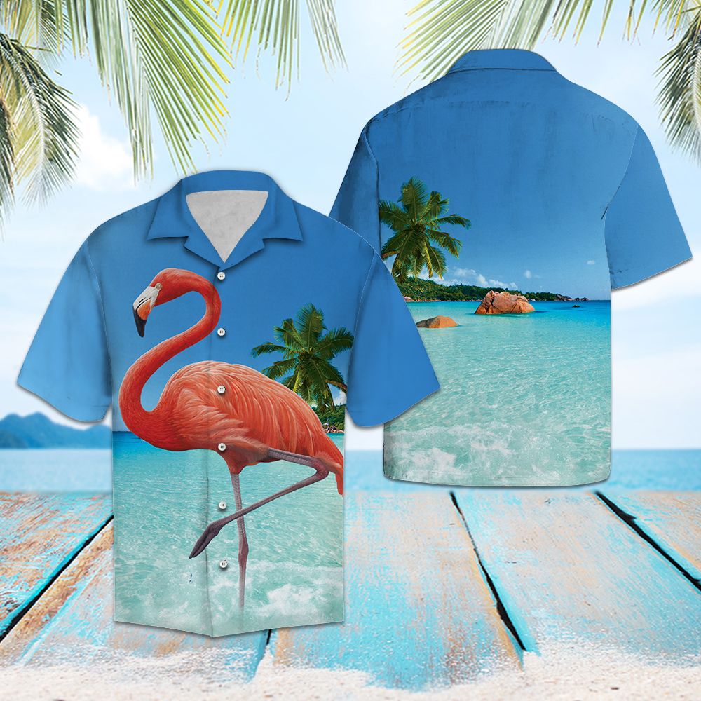 Flamingo At The Beach Hawaiian Shirt, Beach Aloha Shirts, Summer Short Sleeve Shirts