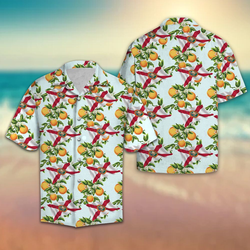 Florida Orange Blossom Hawaiian Shirt, Tropical Aloha Shirts, Summer Short Sleeve Shirts