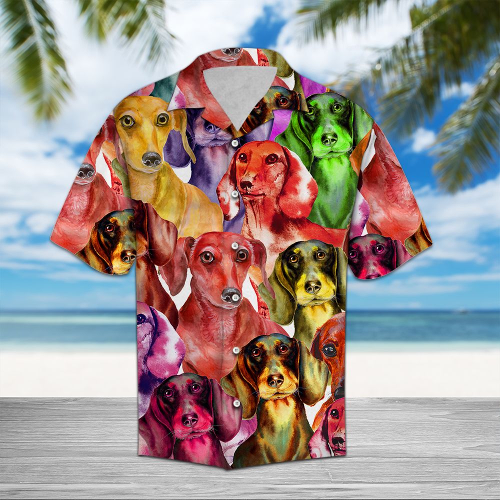Dachshund Color Hawaiian Shirt, Summer Short Sleeve Shirts, Colorful Dog Aloha Shirts