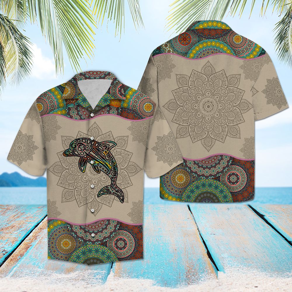 Dolphin Mandala Hawaiian Shirt, Summer Short Sleeve Shirts, Artistic Aloha Shirts