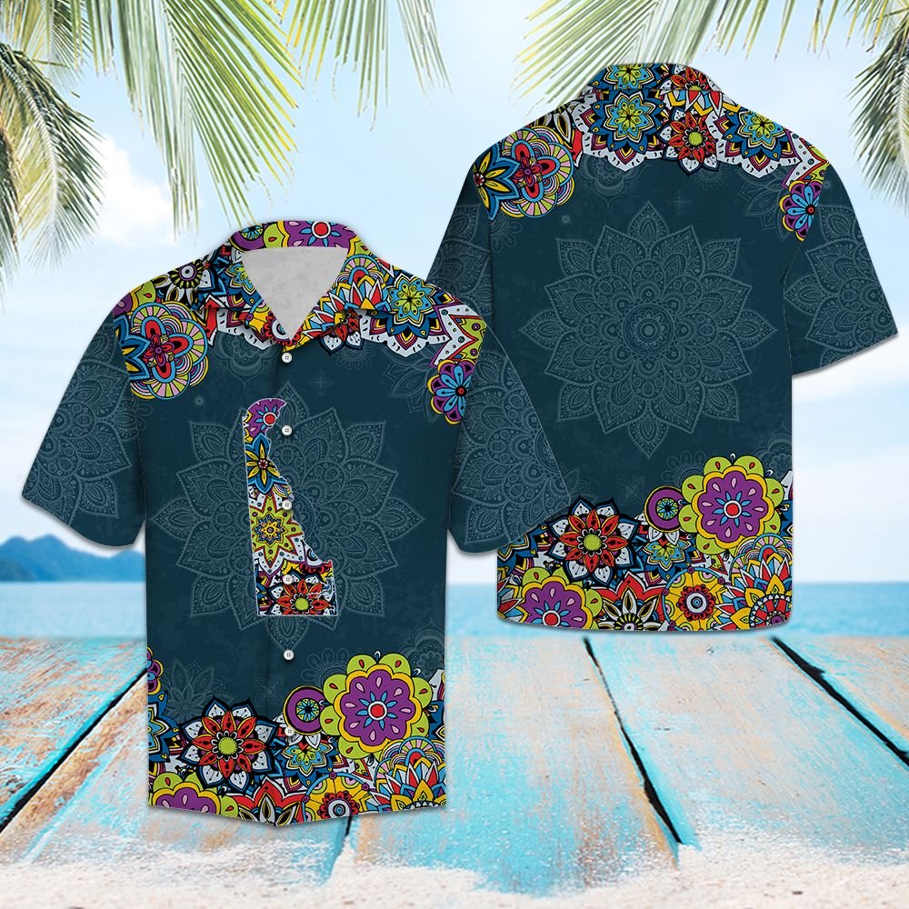 Delaware Mandala Hawaiian Shirt, Summer Short Sleeve Shirts, Patriotic Aloha Shirts