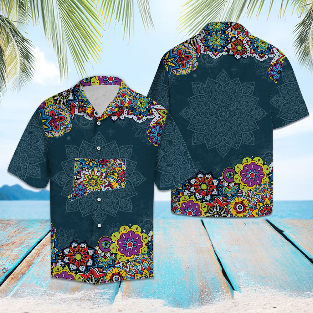 Connecticut Mandala Hawaiian Shirt, Souvenir Aloha Shirts, Summer Short Sleeve Shirts