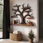 Organic Personalized Tree Wall Bookshelf With Custom Family Name For Living Room And Home Office