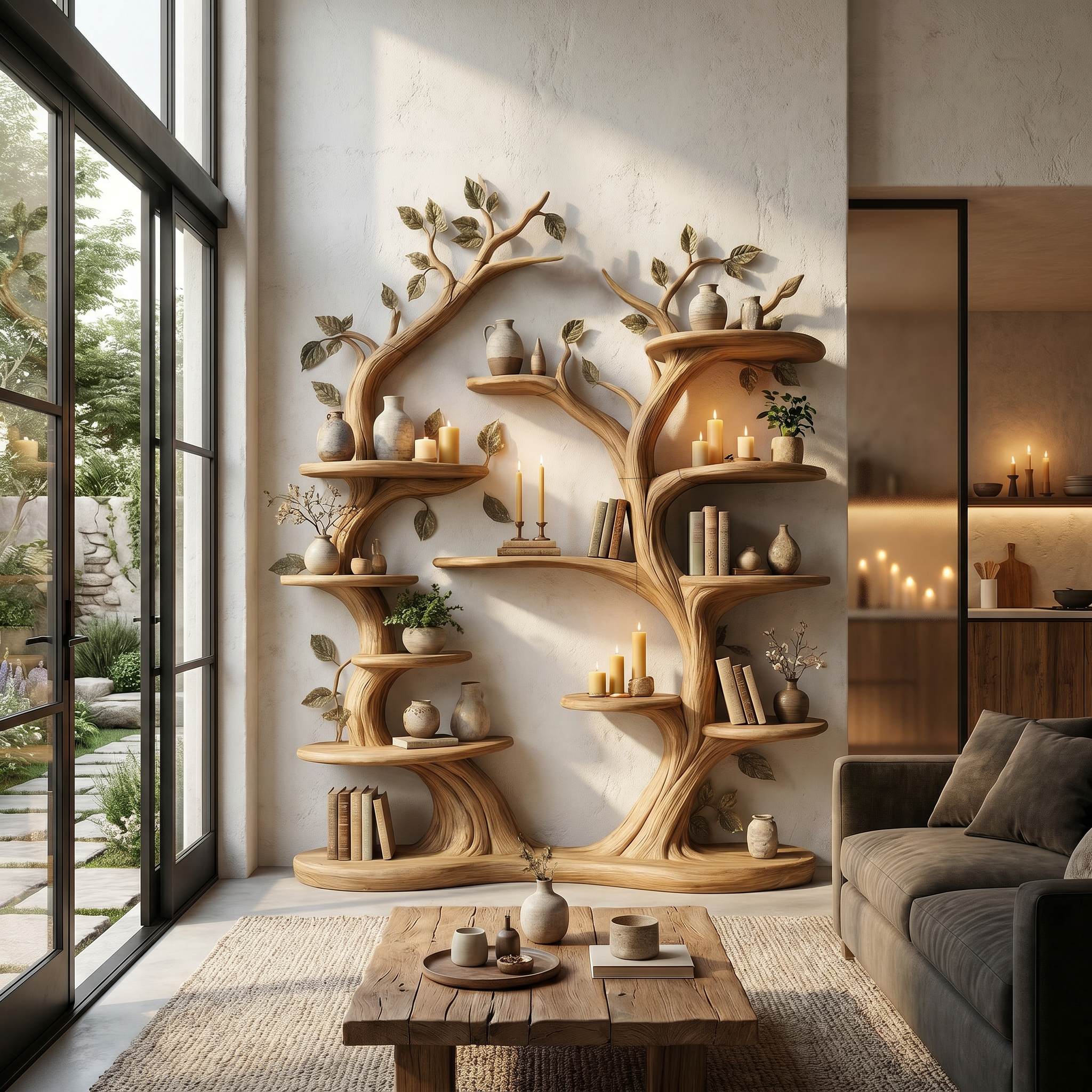 Organic Wall Mounted Tree Bookshelf With Sculptural Branch Design