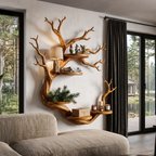 Rustic Tree Bookshelf With Sculptural Circular Branch Design For Living Room