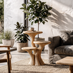 Contemporary Tiered Side Table With Sculptural Solid Wood Design For Living Room And Bedroom ETHCH023