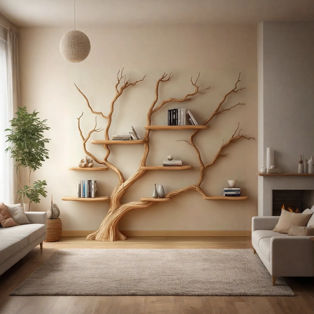 Rustic Wall Mounted Branch Tree For Living Room