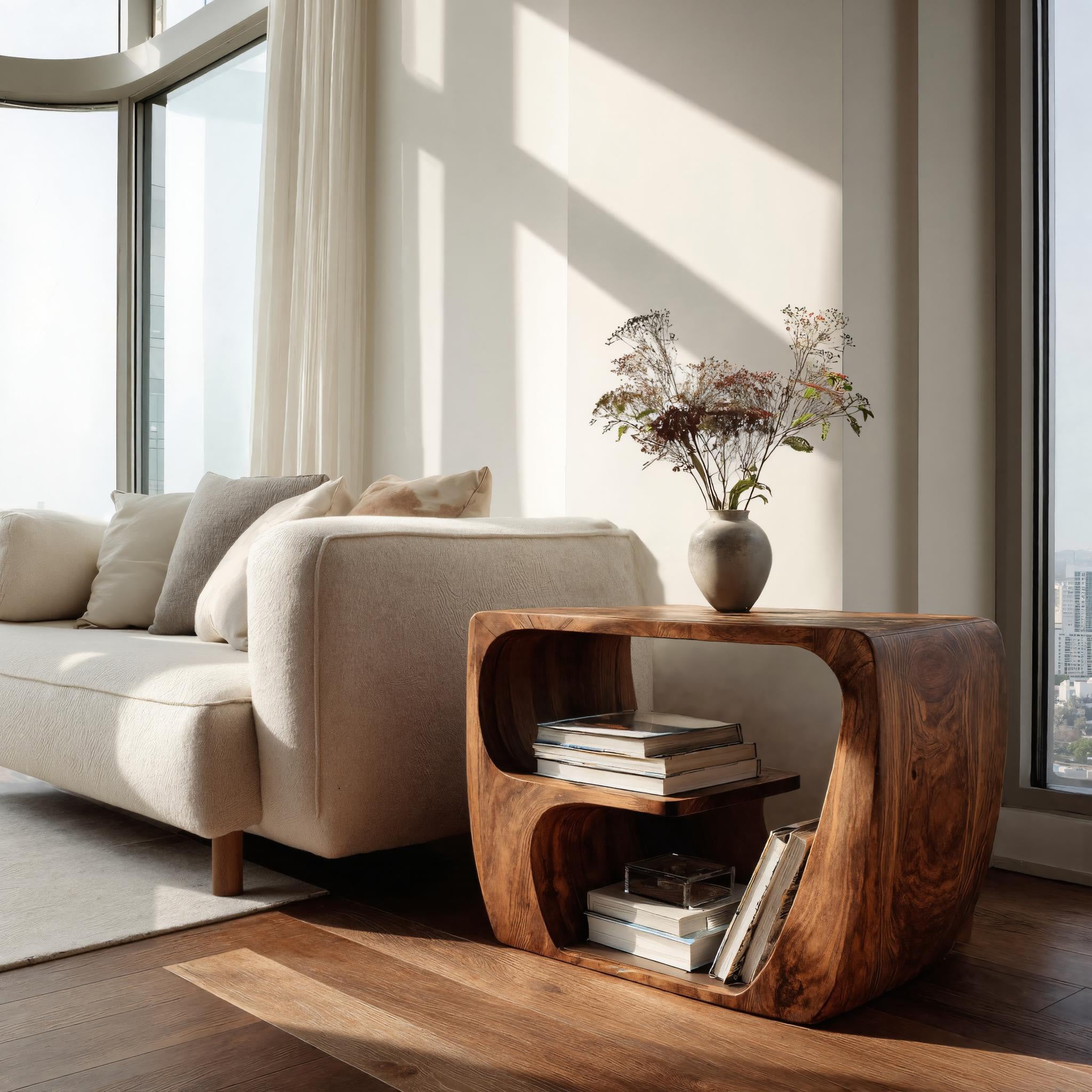 Quiet Luxury Wooden Side Table With Open Storage For Living Room ETHCH013