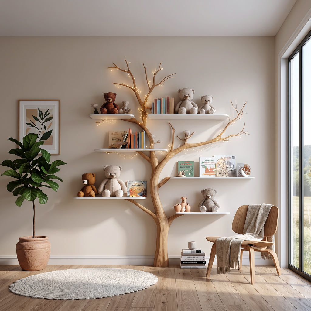 Midcentury Tree Bookshelf Nursery Bedroom