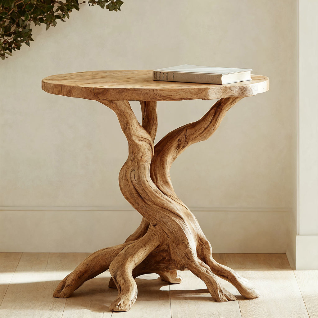 Rustic Round End Table Solid Wood End Table ETHCH017