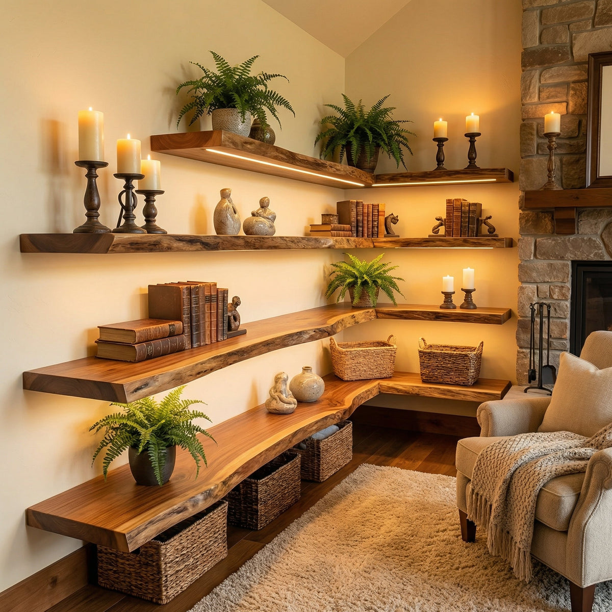 Modern Farmhouse Living Room Floating Wall Shelves Solid Wood WFSHCH021