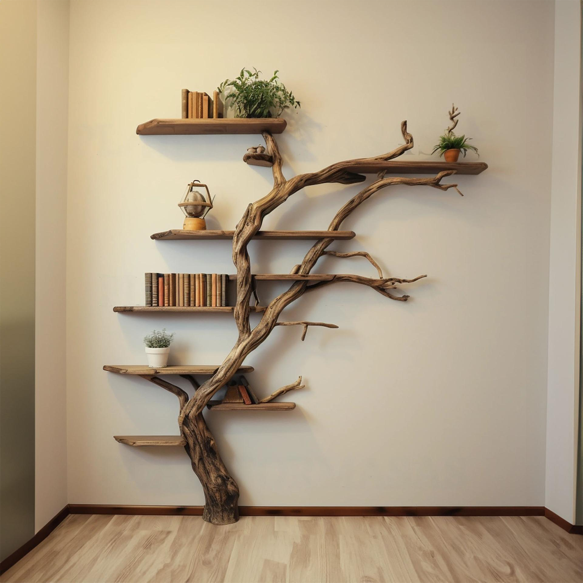 Narrow Wild Mulberry Wood Tree Shelf On Wall Mount Seasonal Celebrations