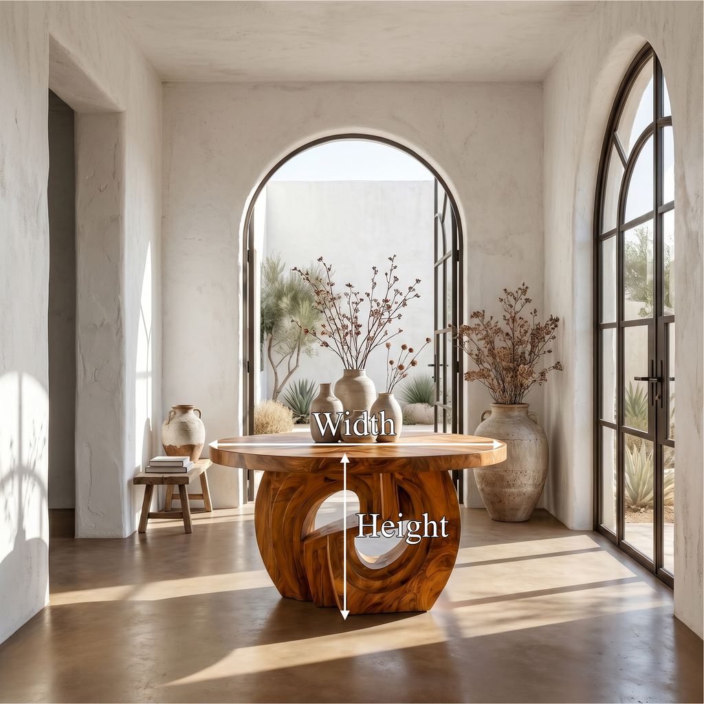 Rustic Foyer Table With Sculptural Ring Pedestal Base For Entryway And Hallway FTHCH022