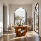 Rustic Foyer Table With Sculptural Ring Pedestal Base For Entryway And Hallway FTHCH022