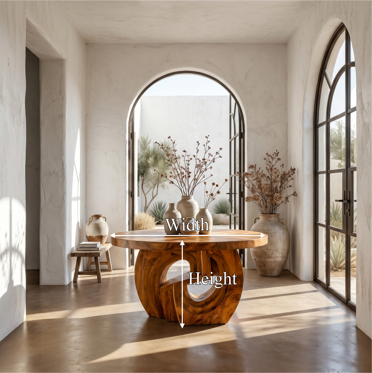 Rustic Foyer Table With Sculptural Ring Pedestal Base For Entryway And Hallway FTHCH022