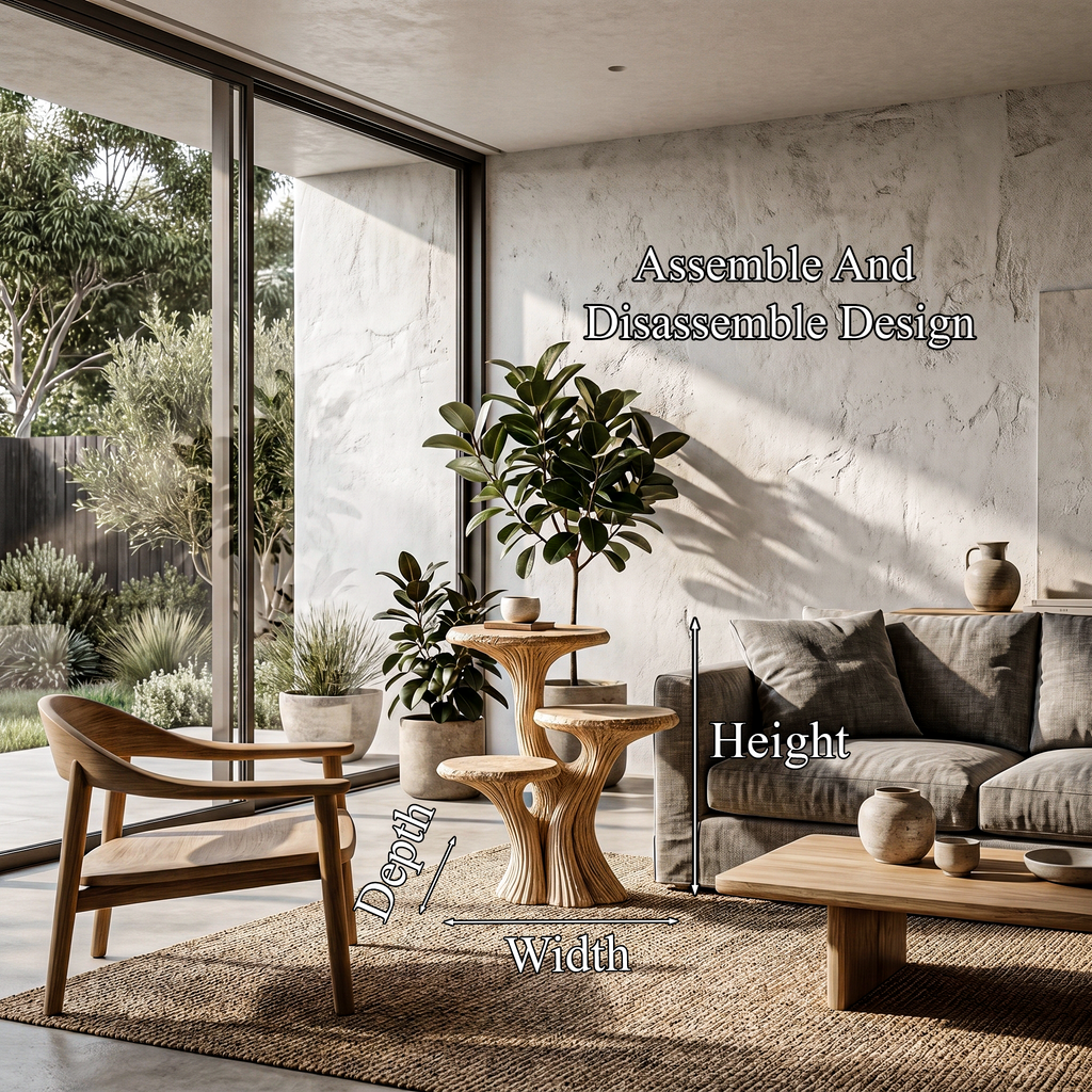 Contemporary Tiered Side Table With Sculptural Solid Wood Design For Living Room And Bedroom ETHCH023